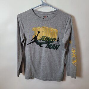 Jordan Boys Jumpman Long Sleeve Graphic Tee Size M 10-12 Gray Cotton